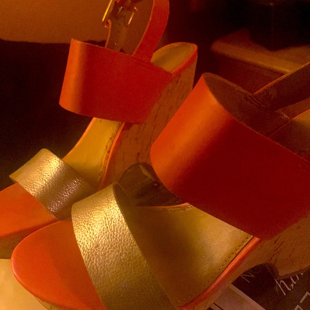 Franco Sarto wedge sandals. Orange and gold, size 7.5 … gently worn.
